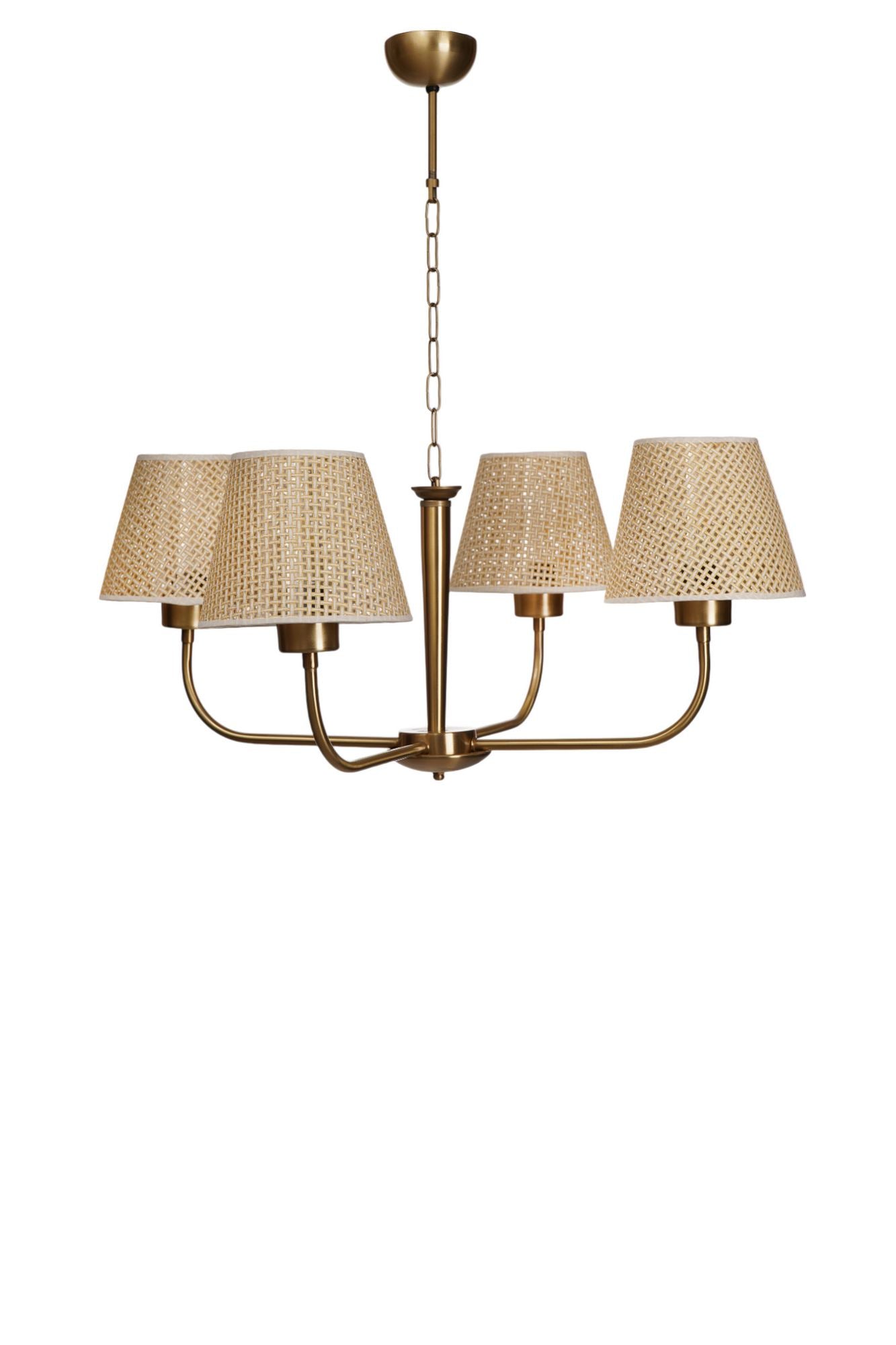 Candeeiro de Teto – 80 cm – Bege e Dourado – Metálico e PVC