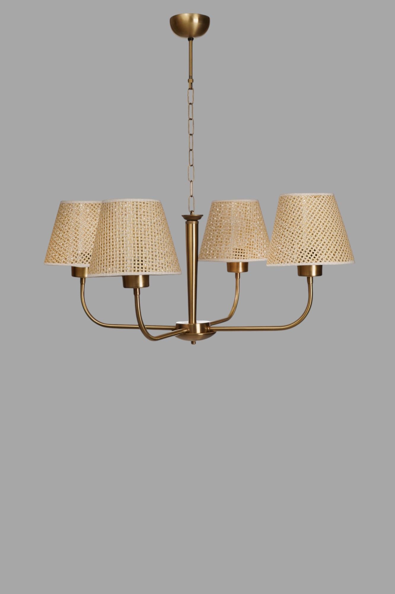 Candeeiro de Teto – 80 cm – Bege e Dourado – Metálico e PVC