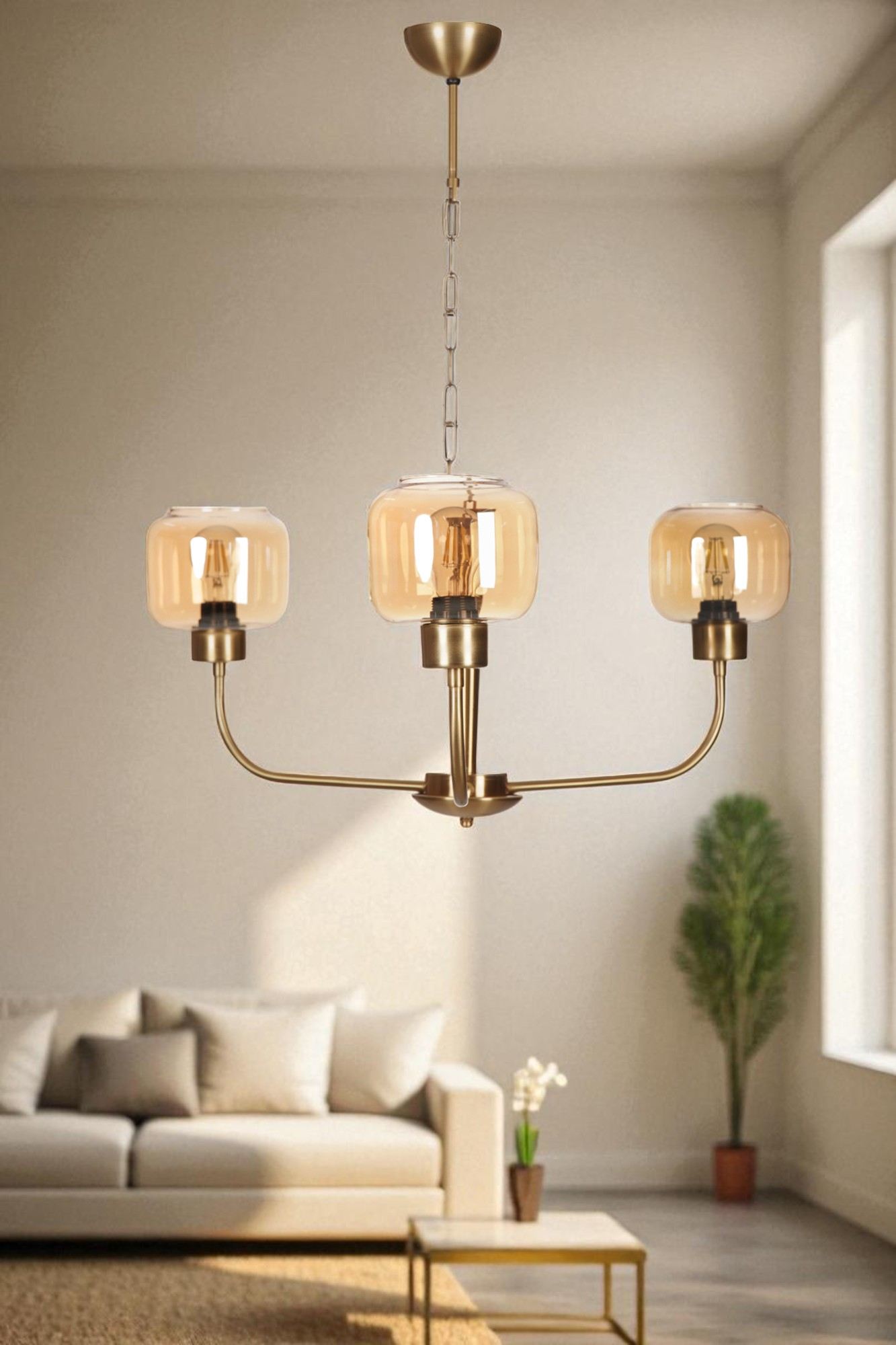 Candeeiro de Teto – 78 cm – Mel e Ouro – Metal