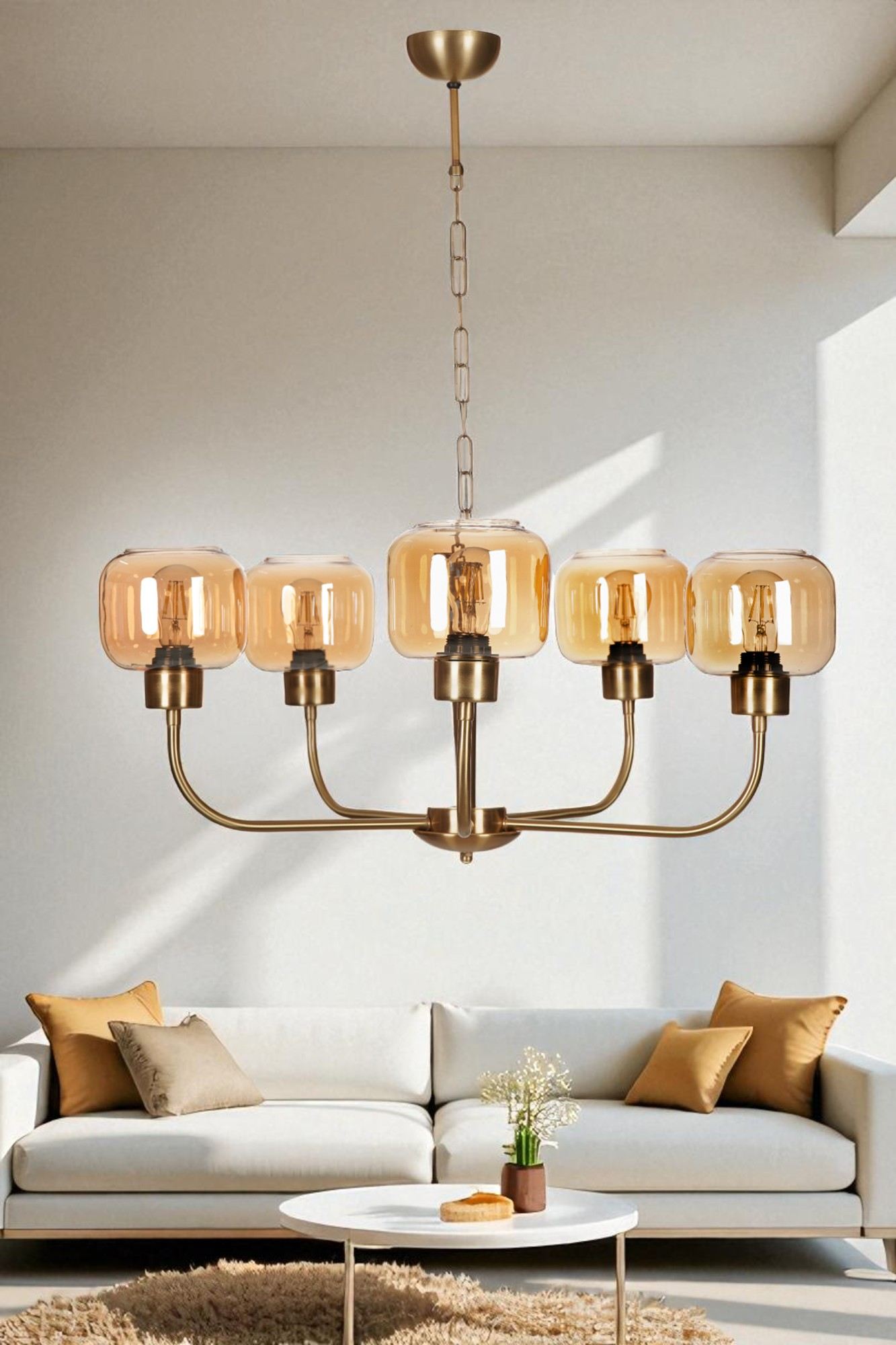 Candeeiro de Teto – 78 cm – Mel e Ouro – Metal