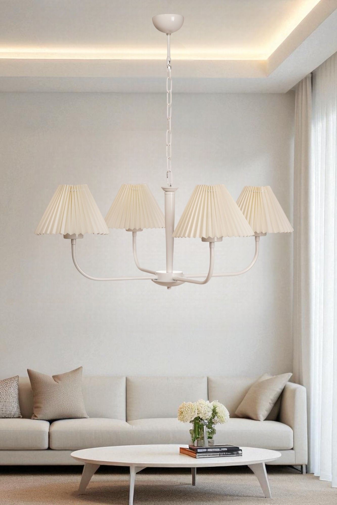 Candeeiro de Teto – 80 cm – Creme e Branco – Metal e PVC