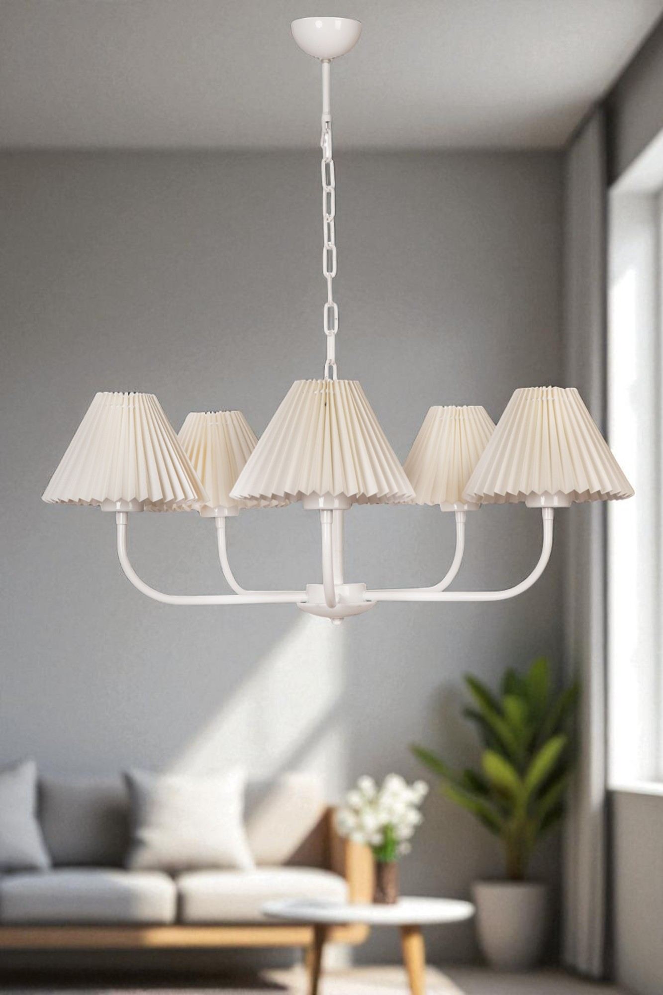 Candeeiro de Teto – 80 cm – Creme e Branco – Metal