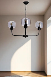 Candeeiro de Teto - 78 cm - Cinza e Preto - Metal e Vidro