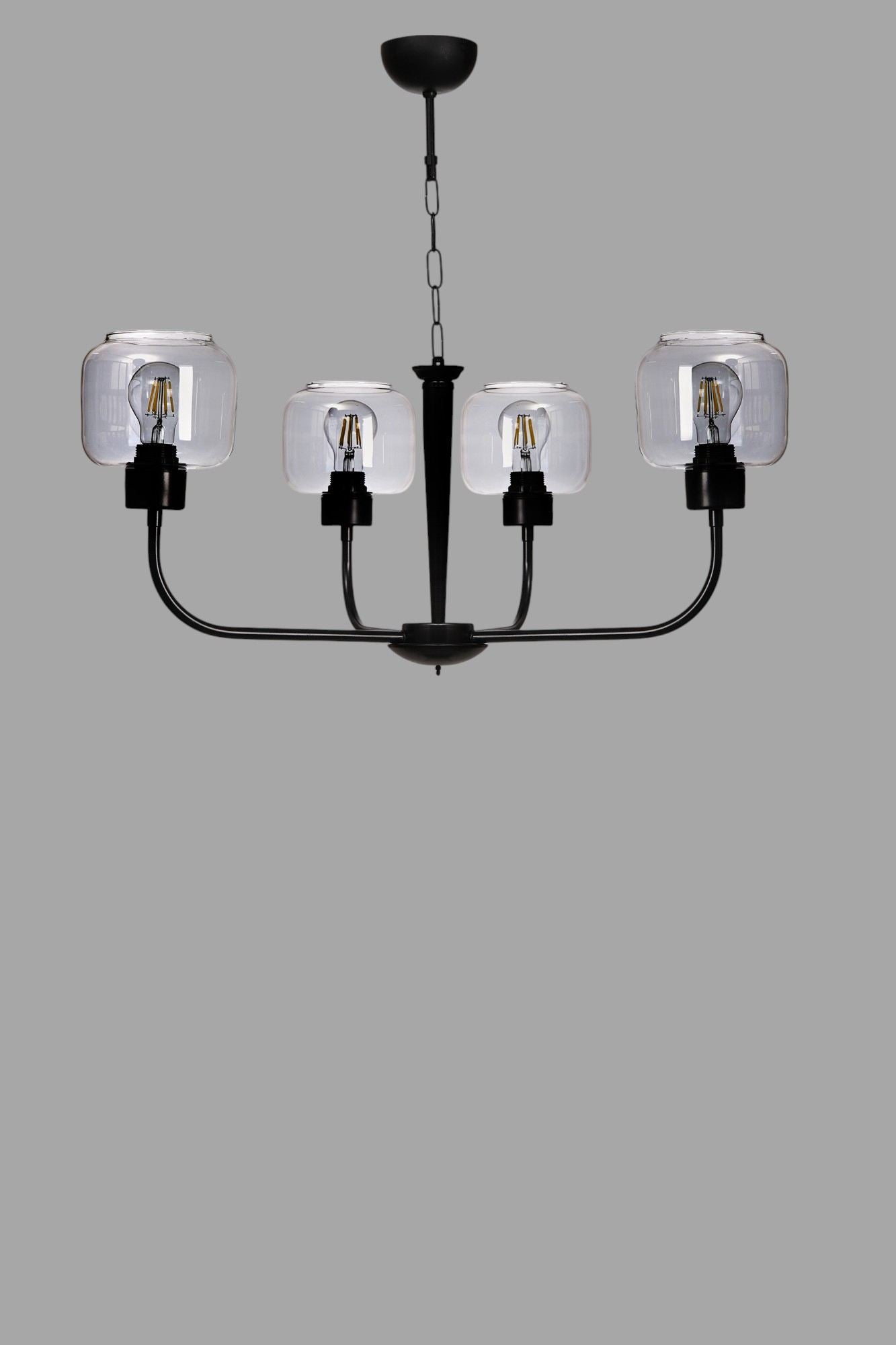 Candeeiro de Teto - 78 cm - Cinza e Preto - Metal e Vidro