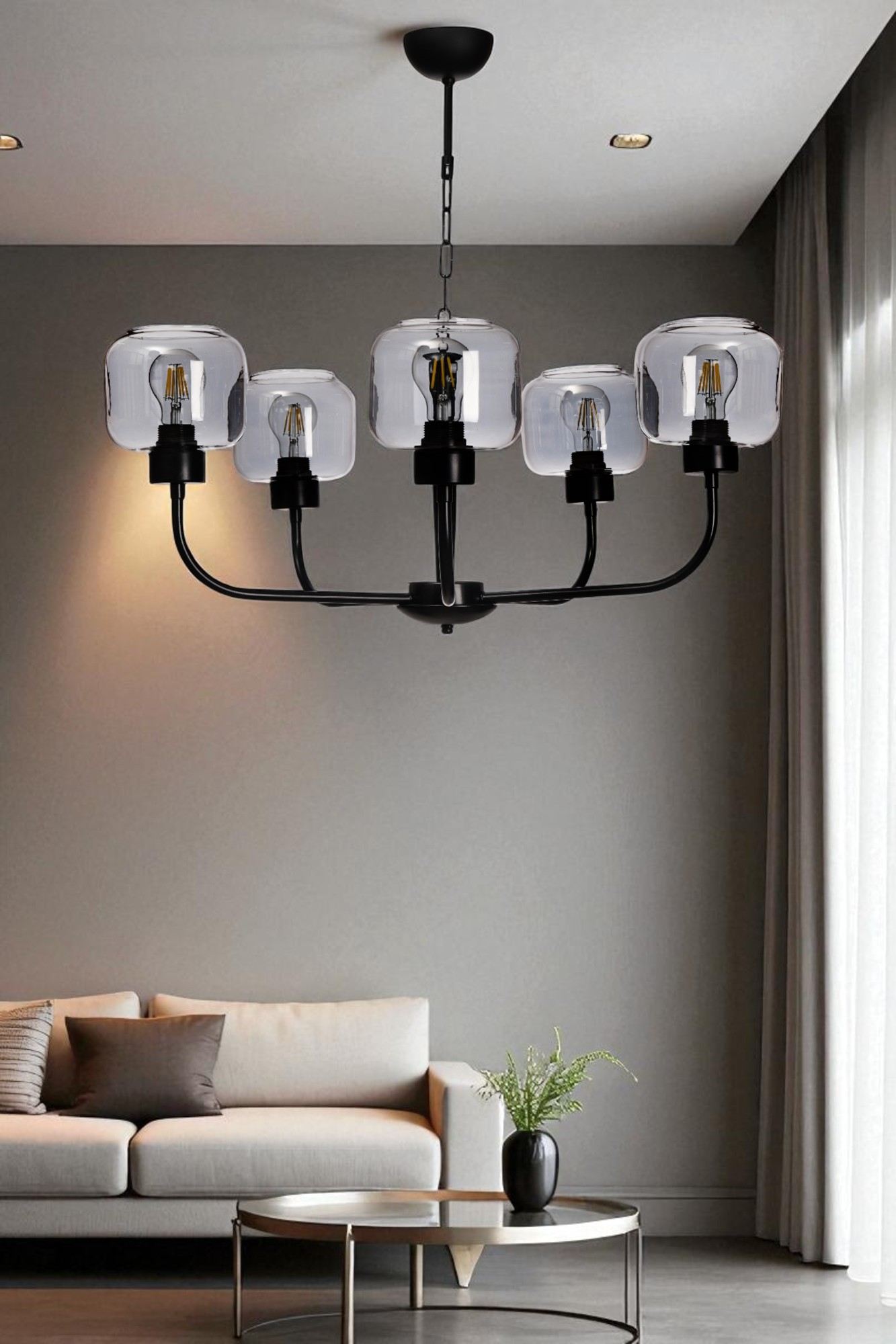 Candeeiro de Teto – Ø15 h:13 cm – Cinza e Preto – Metal e Vidro