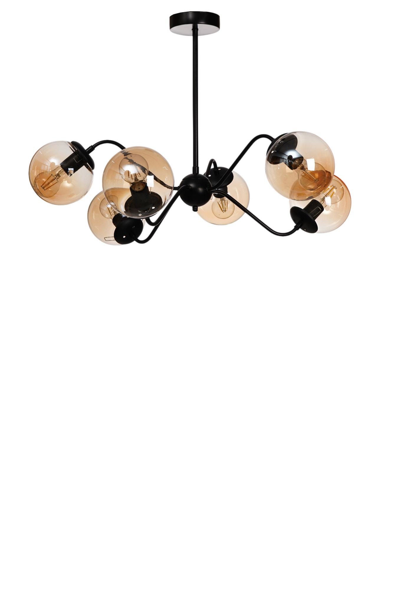 Candeeiro de Teto – 40-60 cm – Mel e Preto – Metal e Vidro