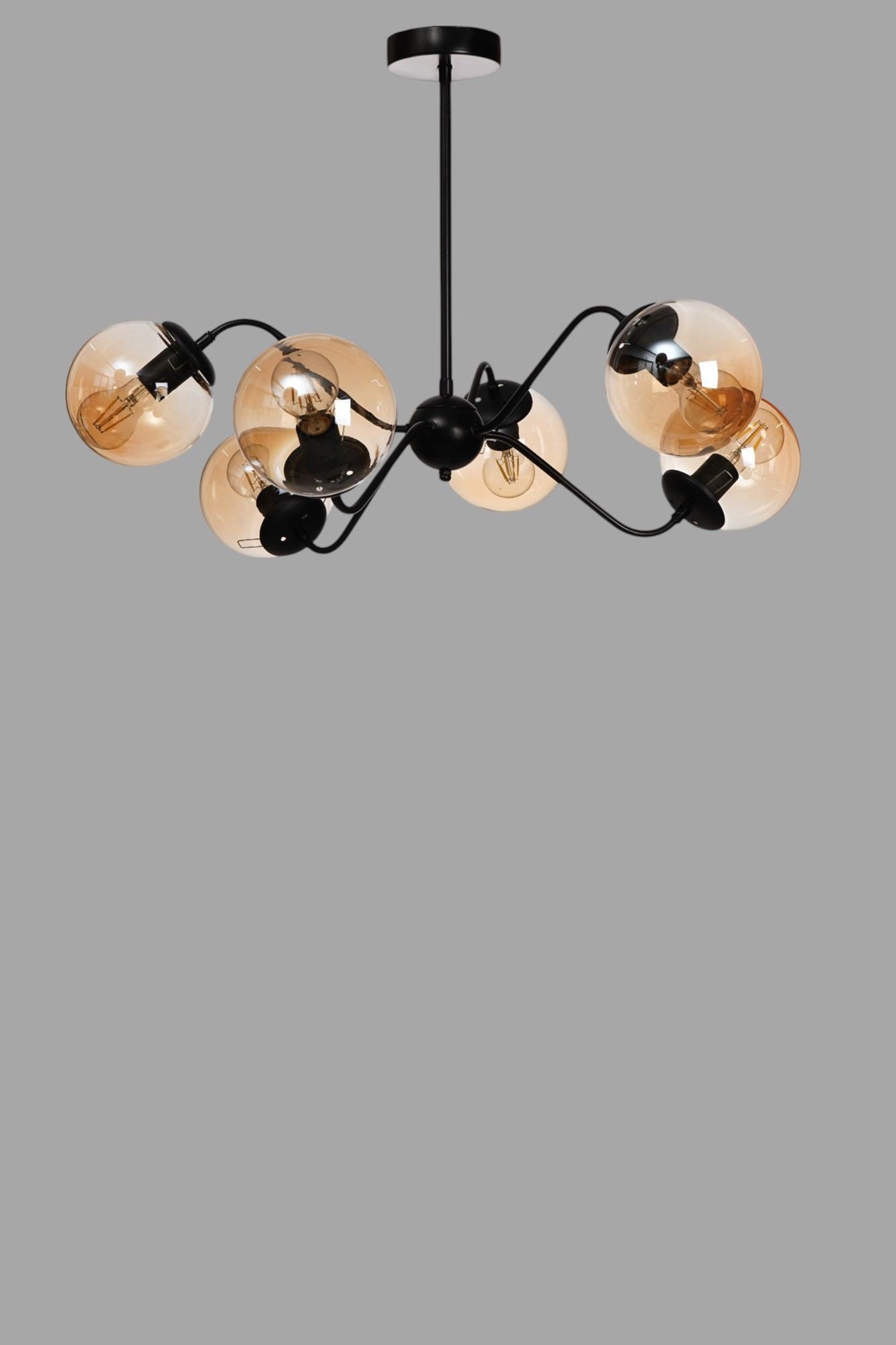 Candeeiro de Teto – 40-60 cm – Mel e Preto – Metal e Vidro