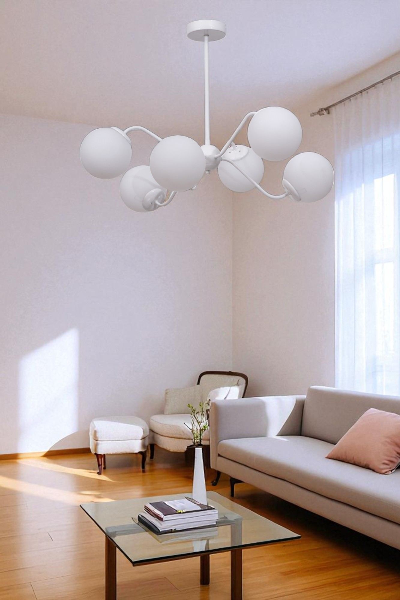 Candeeiro de Teto – 40-60 cm – Branco – Metal e Vidro