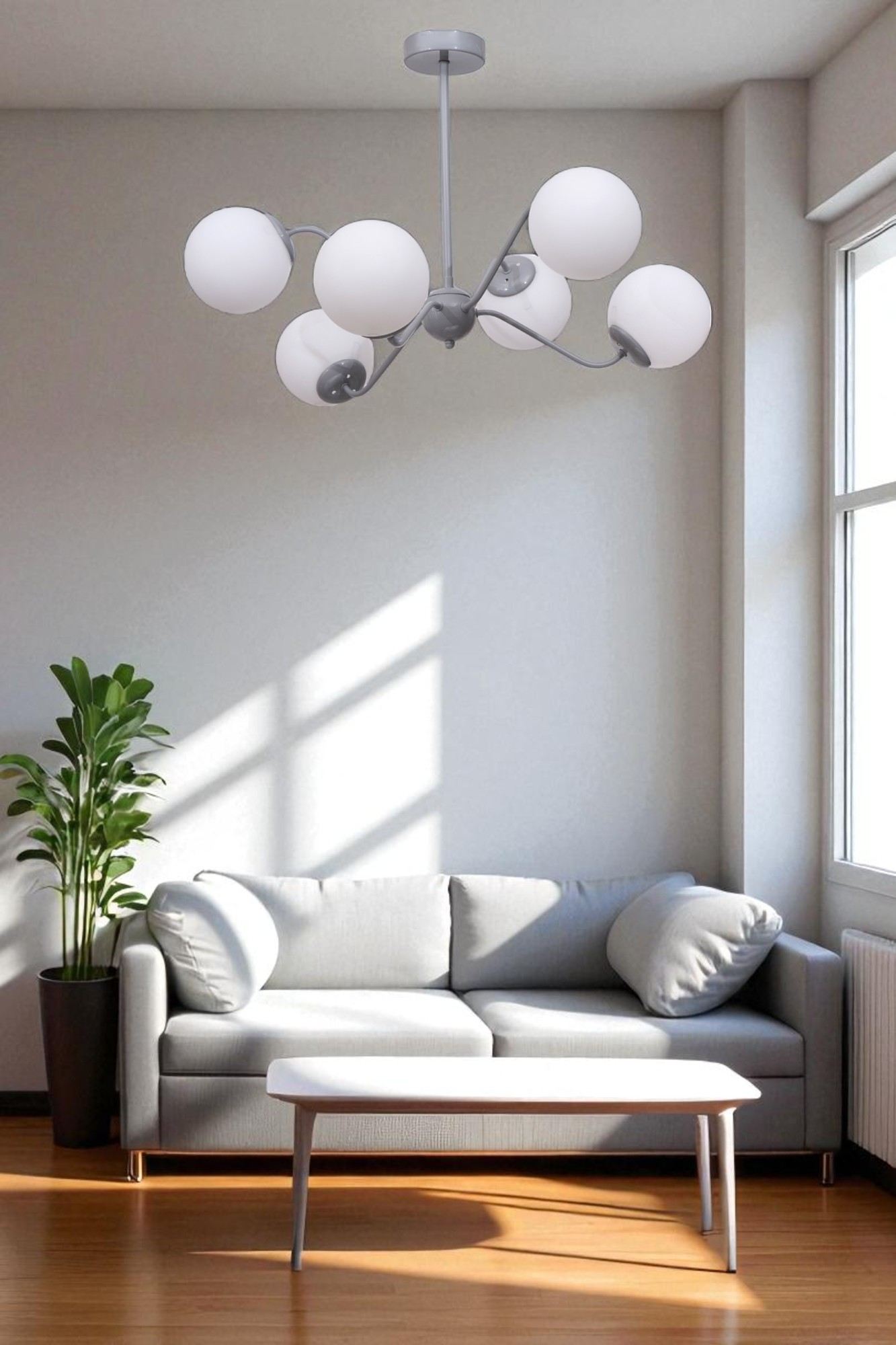 Candeeiro de Teto – 40-60 cm – Branco e Cinza – Metal e Vidro