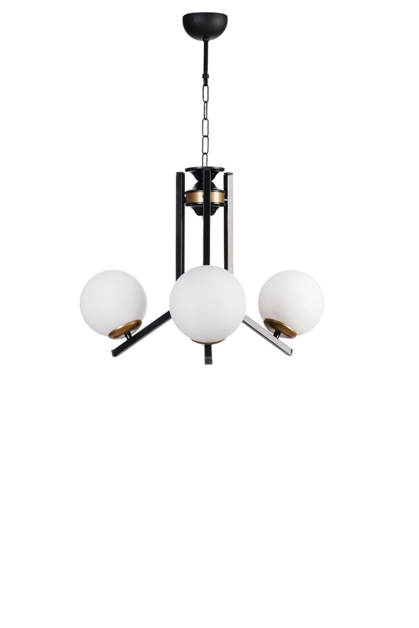 Candeeiro de Teto – 75 cm – Branco e Preto – Metal e Vidro