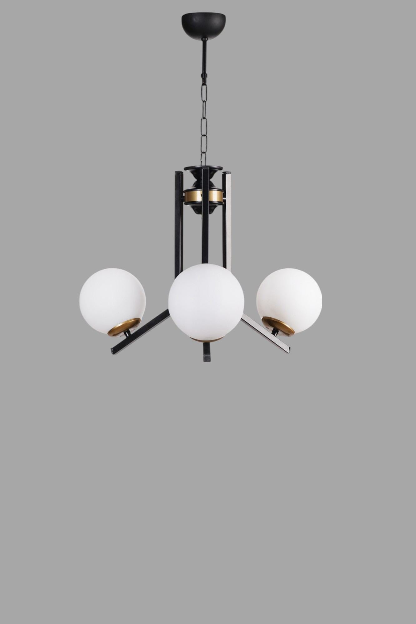 Candeeiro de Teto – 75 cm – Branco e Preto – Metal e Vidro