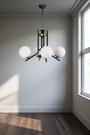 Candeeiro de Teto – Ø15 x h:15 cm – Branco e Preto – Metal e Vidro