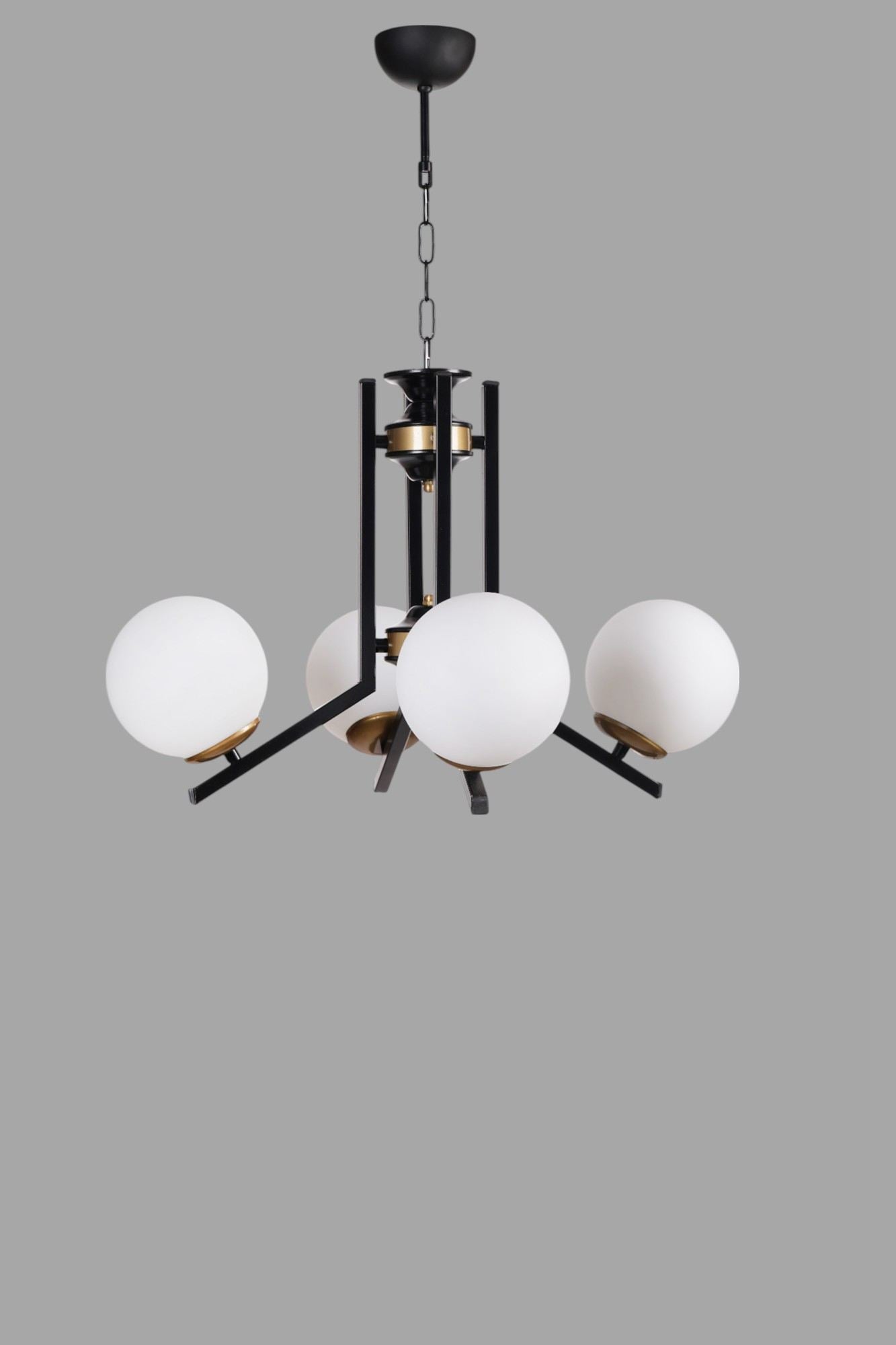 Candeeiro de Teto – Ø15 x h:15 cm – Branco e Preto – Metal e Vidro