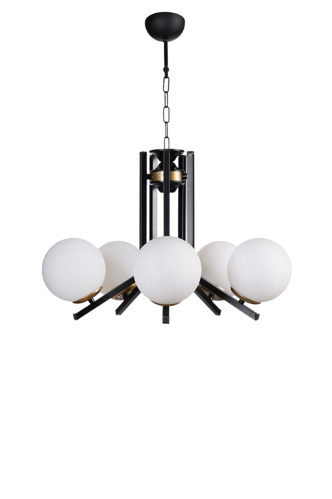 Candeeiro de Teto – 75 cm – Branco e Preto – Metal e Vidro