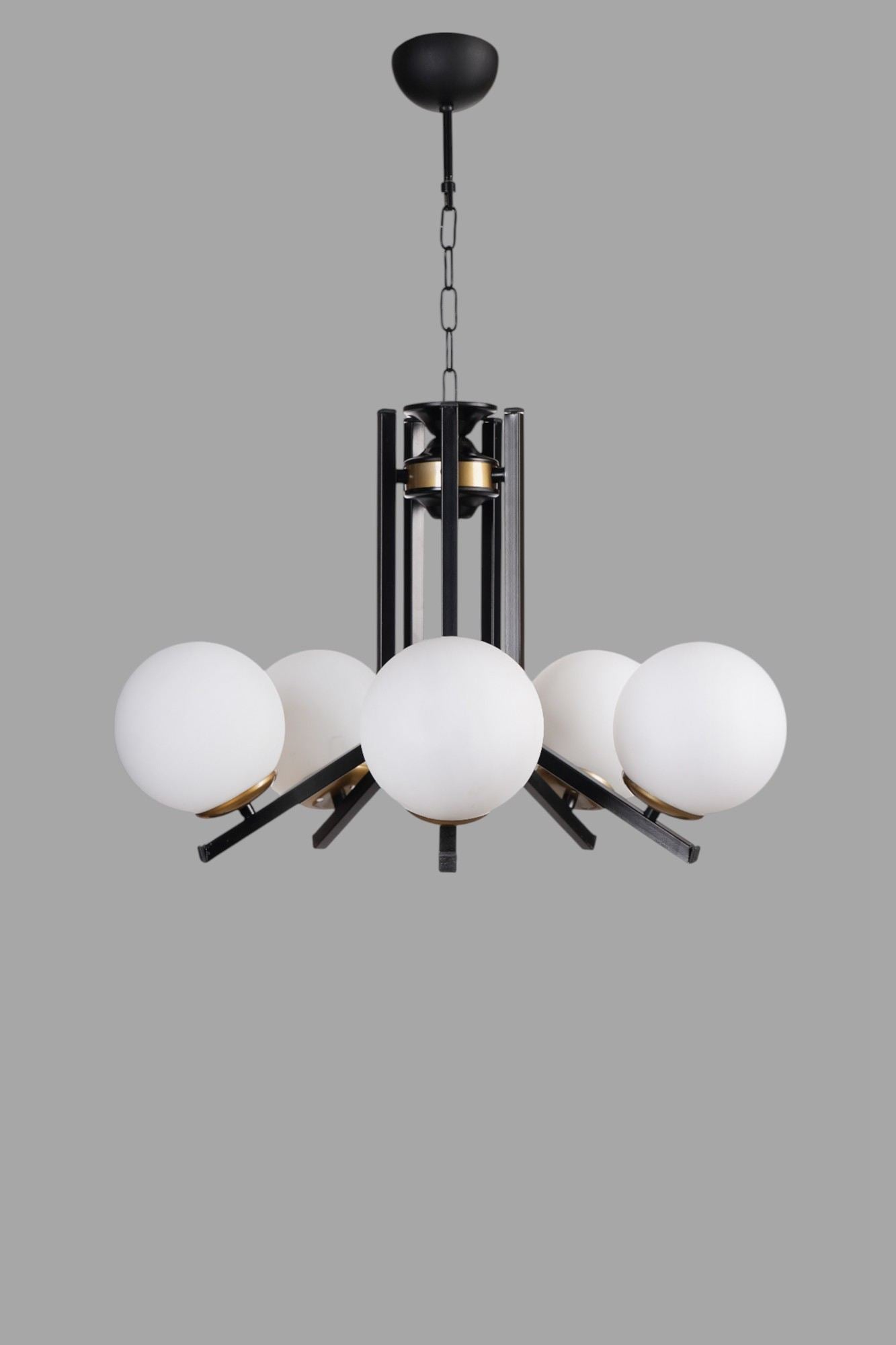 Candeeiro de Teto – 75 cm – Branco e Preto – Metal e Vidro