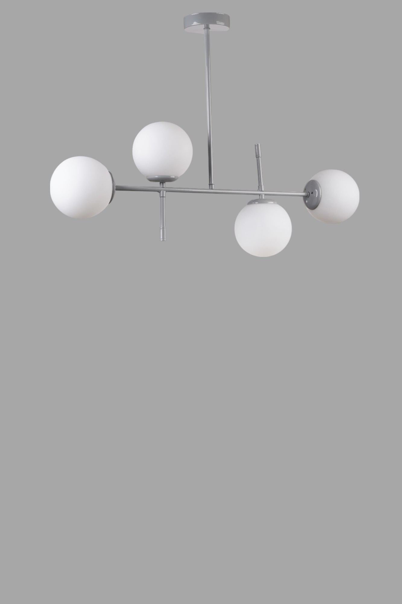 Candeeiro de Teto – Ø15h15 cm | 65 cm – Branco e Cinza – Metal e Vidro