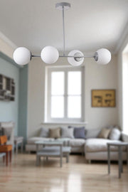 Candeeiro de Teto – 65 cm – Branco e Cinza – Metal e Vidro