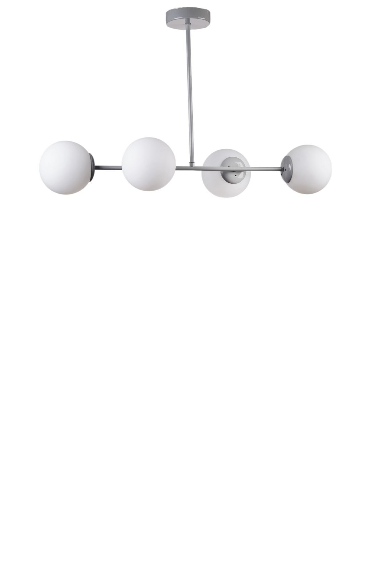 Candeeiro de Teto – 65 cm – Branco e Cinza – Metal e Vidro