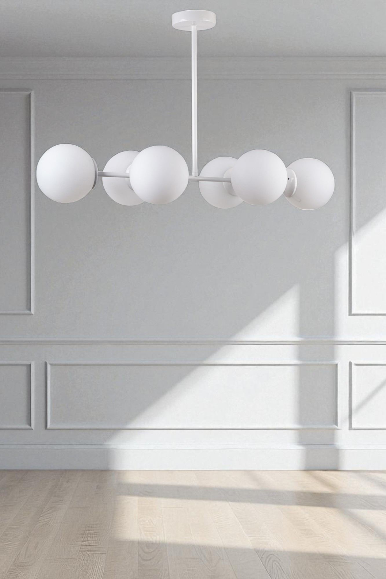 Candeeiro de Teto – 65 cm – Branco – Metal e Vidro