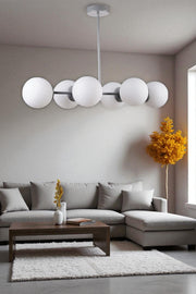 Candeeiro de Teto – 65 cm – Branco e Cinza – Metal e Vidro