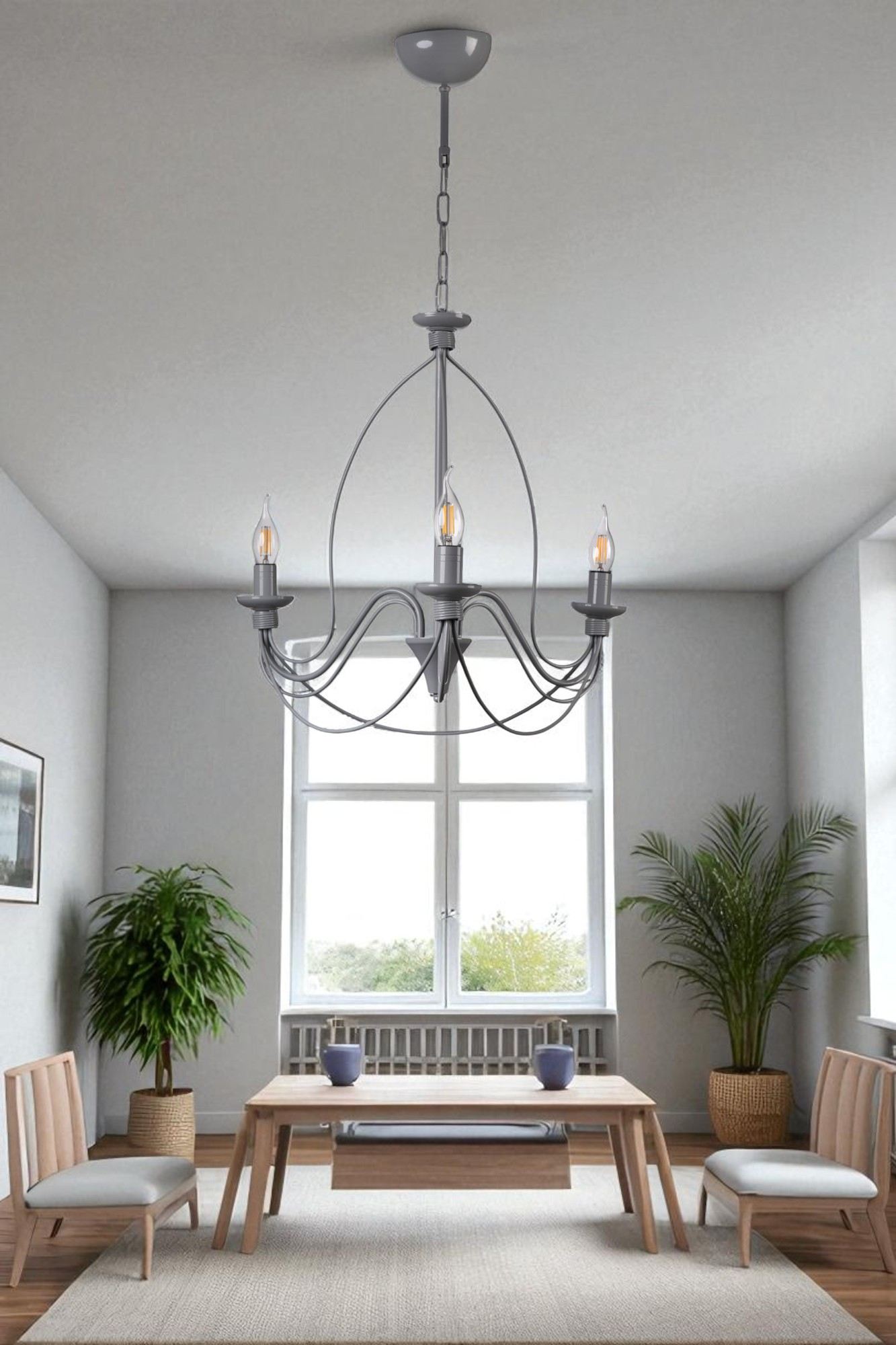 Candeeiro de Teto – 90 cm – Cinza – Metal