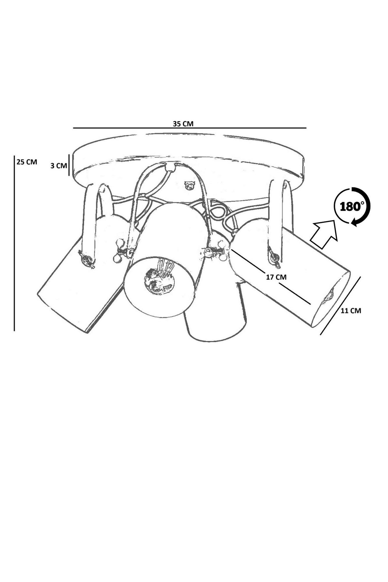 Candeeiro de Teto – 25 cm – Preto e Dourado – Metal
