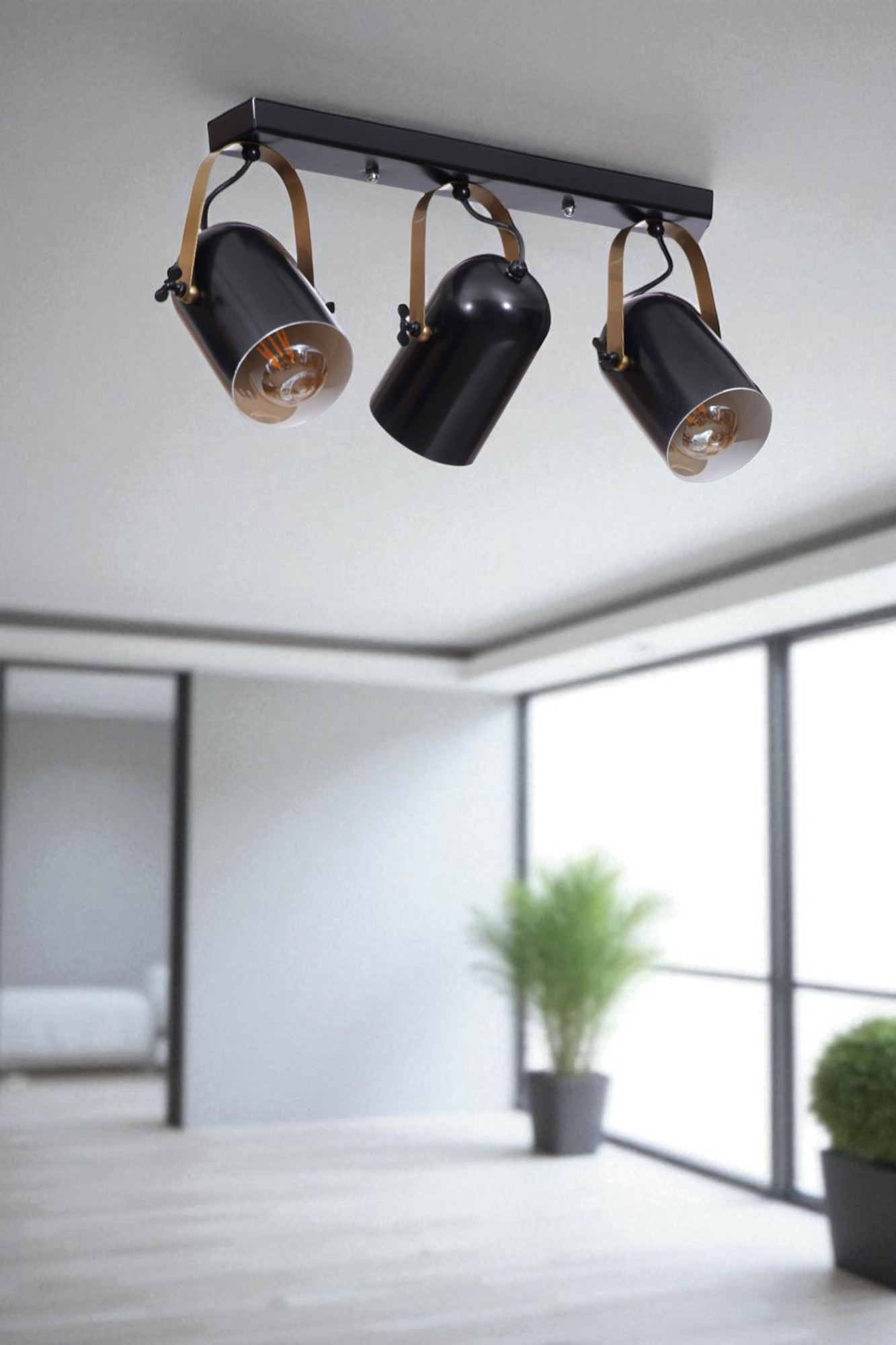 Candeeiro de Teto – Ø11 x h:17 cm – Preto e Dourado – Metálico