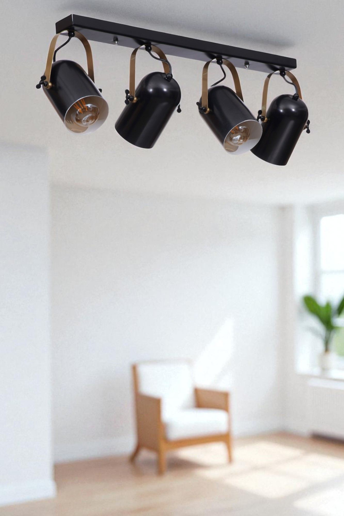 Candeeiro de Teto – 25 cm – Preto e Dourado – Metal