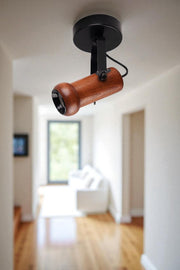 Candeeiro de Teto – 26 cm – Preto e Nogueira – Metal e Madeira