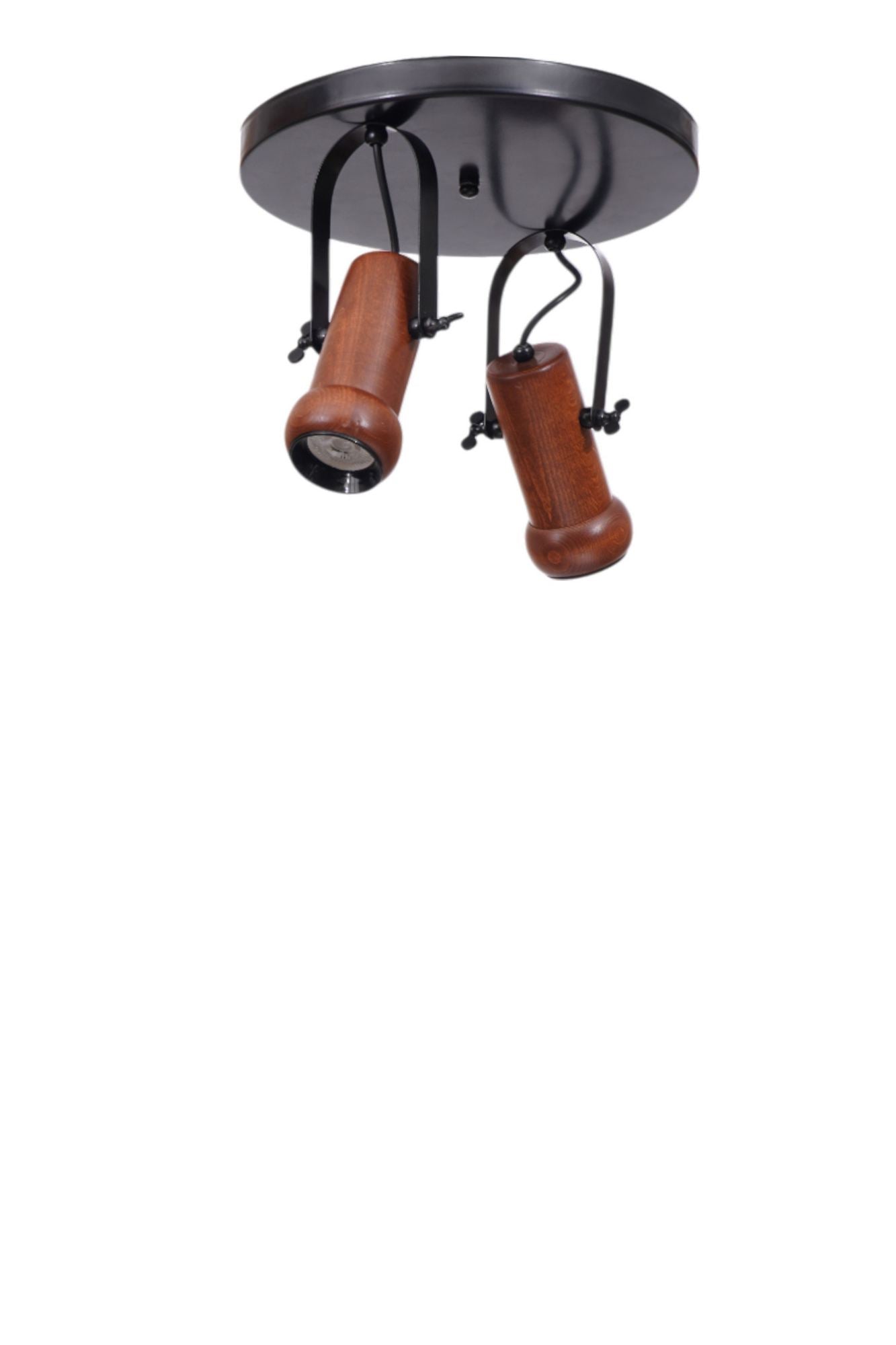 Candeeiro de Teto – 26 cm – Preto e Nogueira – Metal e Madeira
