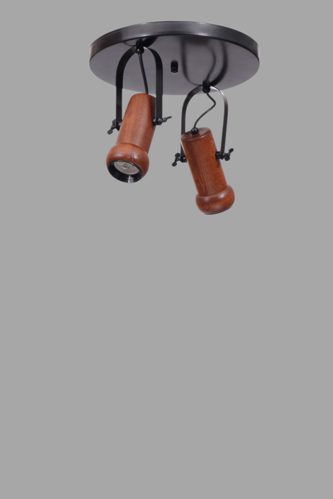 Candeeiro de Teto – 26 cm – Preto e Nogueira – Metal e Madeira