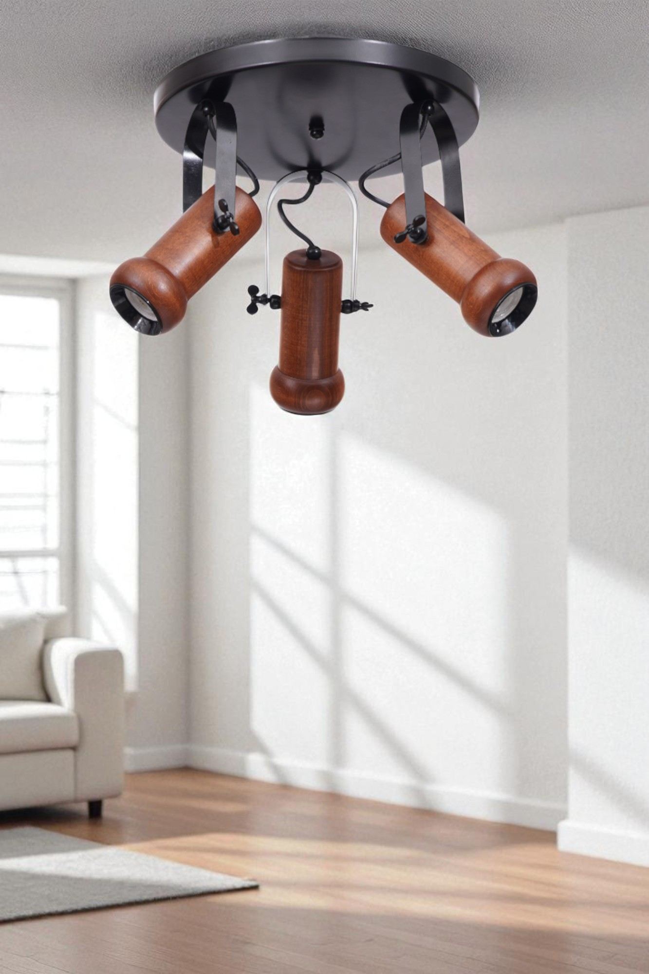 Candeeiro de Teto – Ø8 h:15 cm – Preto e Nogueira – Metal e Madeira