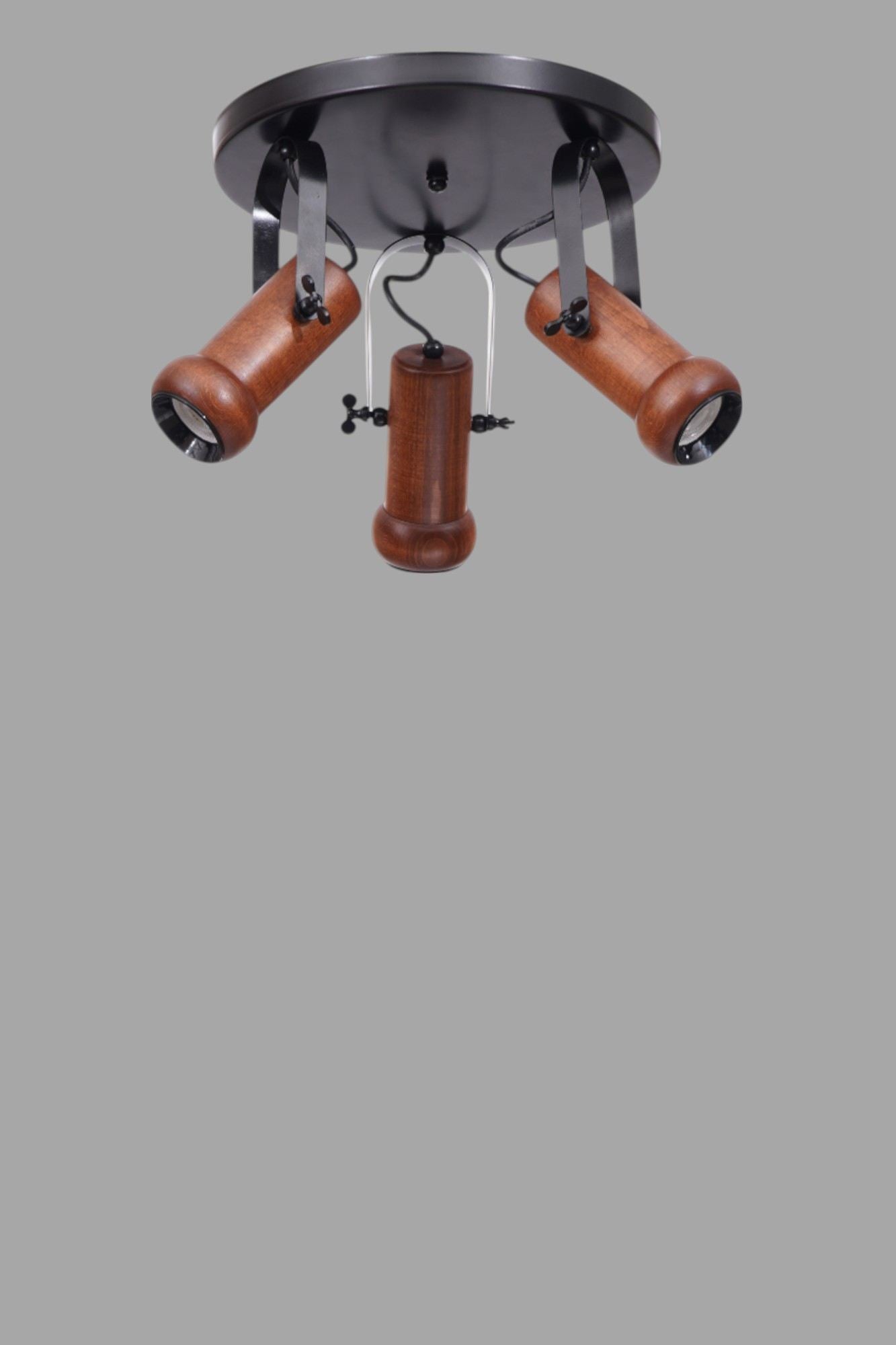 Candeeiro de Teto – Ø8 h:15 cm – Preto e Nogueira – Metal e Madeira