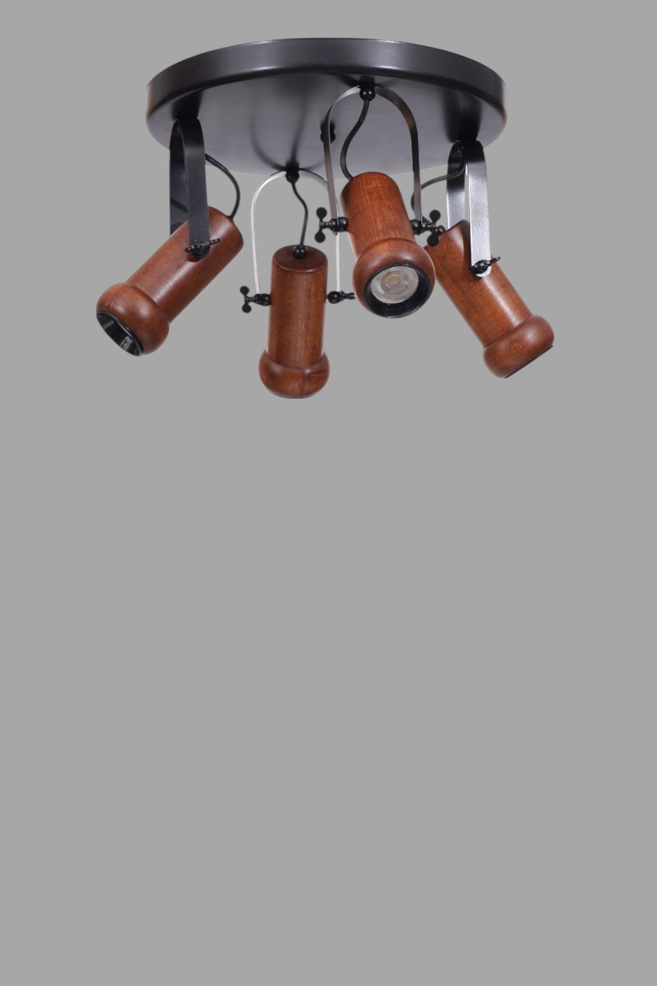 Candeeiro de Teto – Ø8 h:15 cm – Preto e Nogueira – Metal e Madeira