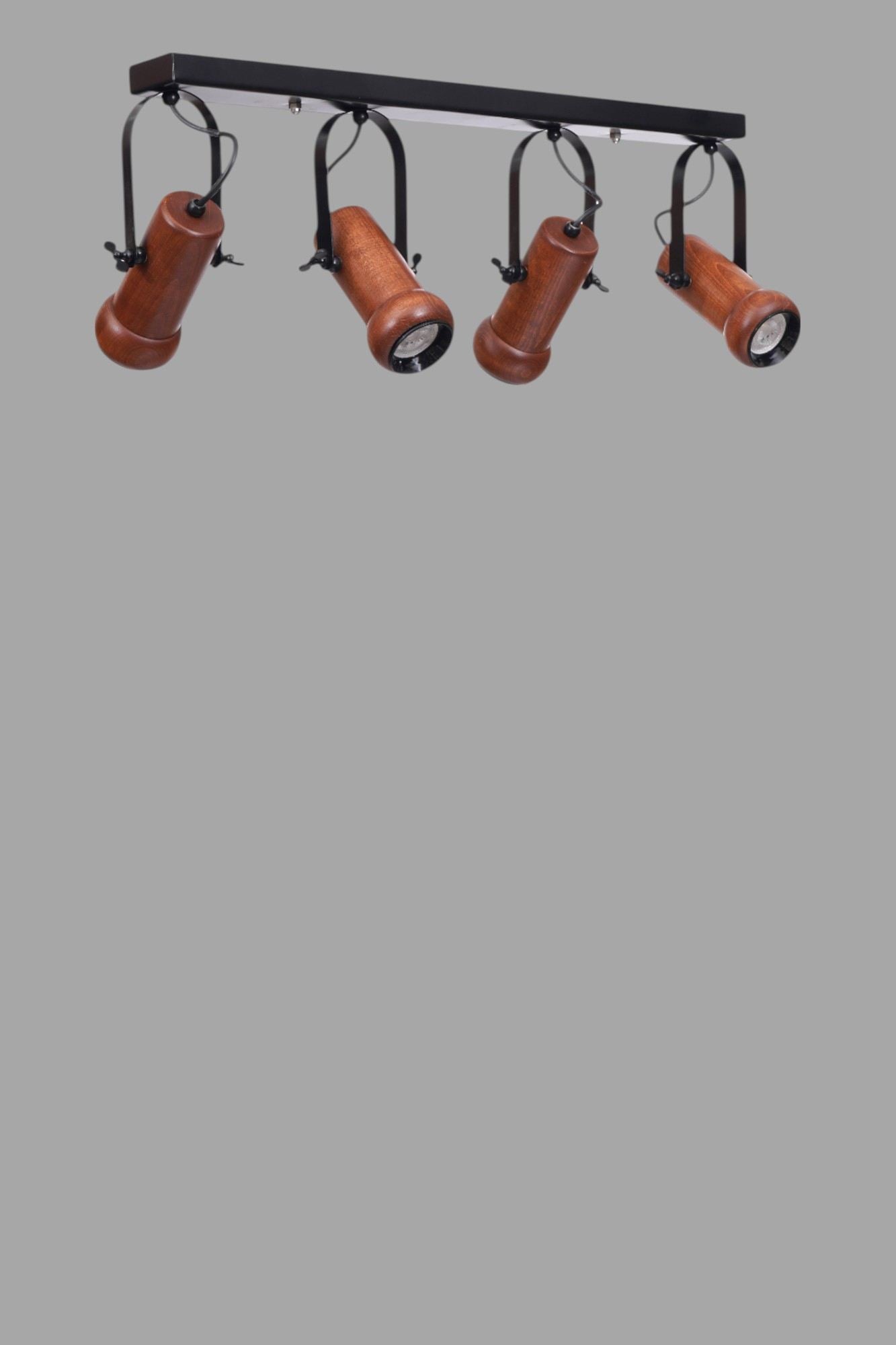 Candeeiro de Teto - 26 cm - Preto e Nogueira - Metal e Madeira