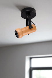 Candeeiro de Teto – Ø8 h:15 cm – Preto e Carvalho – Metal e Madeira