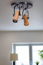 Candeeiro de Teto – 26 cm – Preto e Carvalho – Metal e Madeira