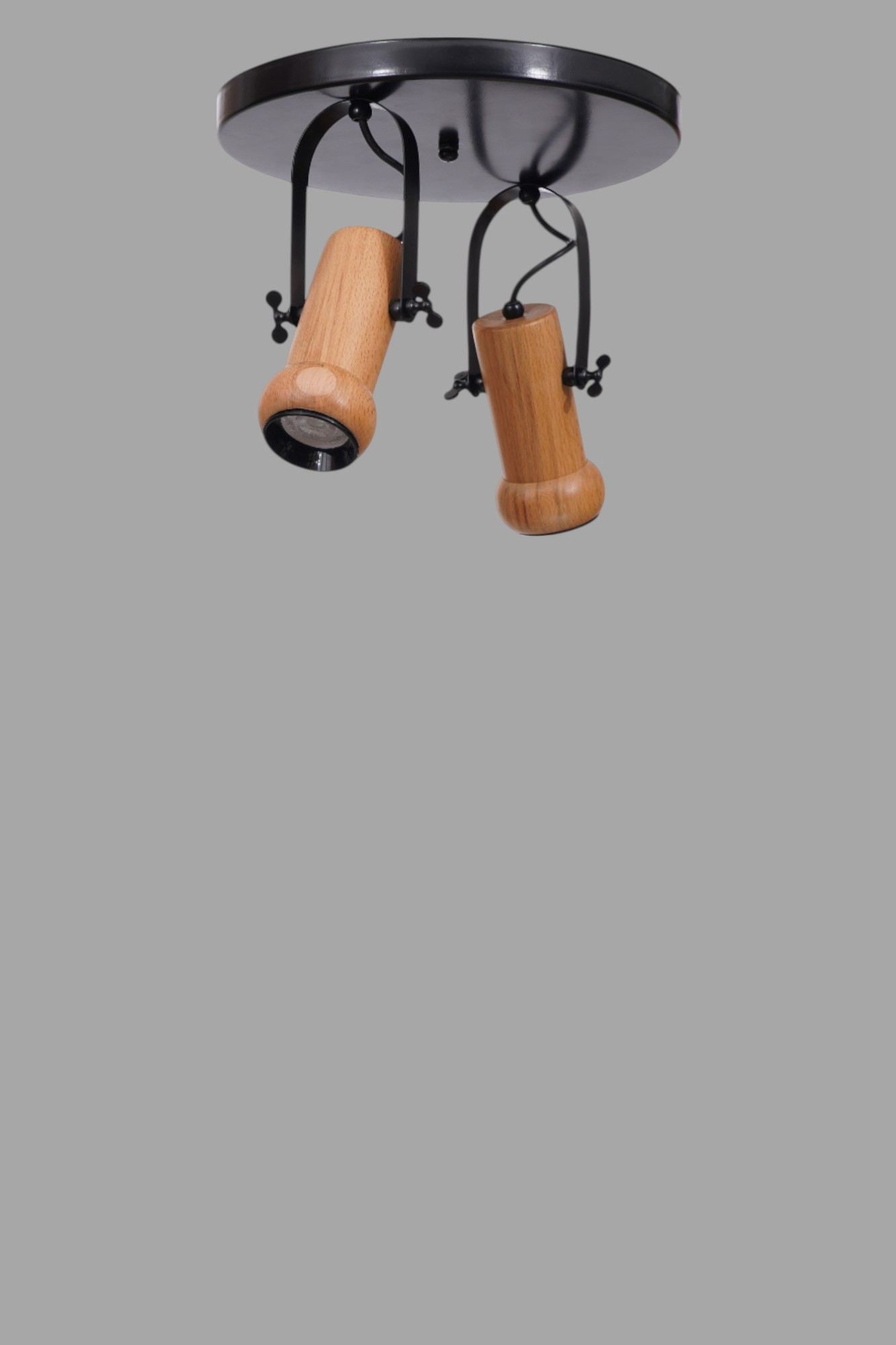Candeeiro de Teto – 26 cm – Preto e Carvalho – Metal e Madeira
