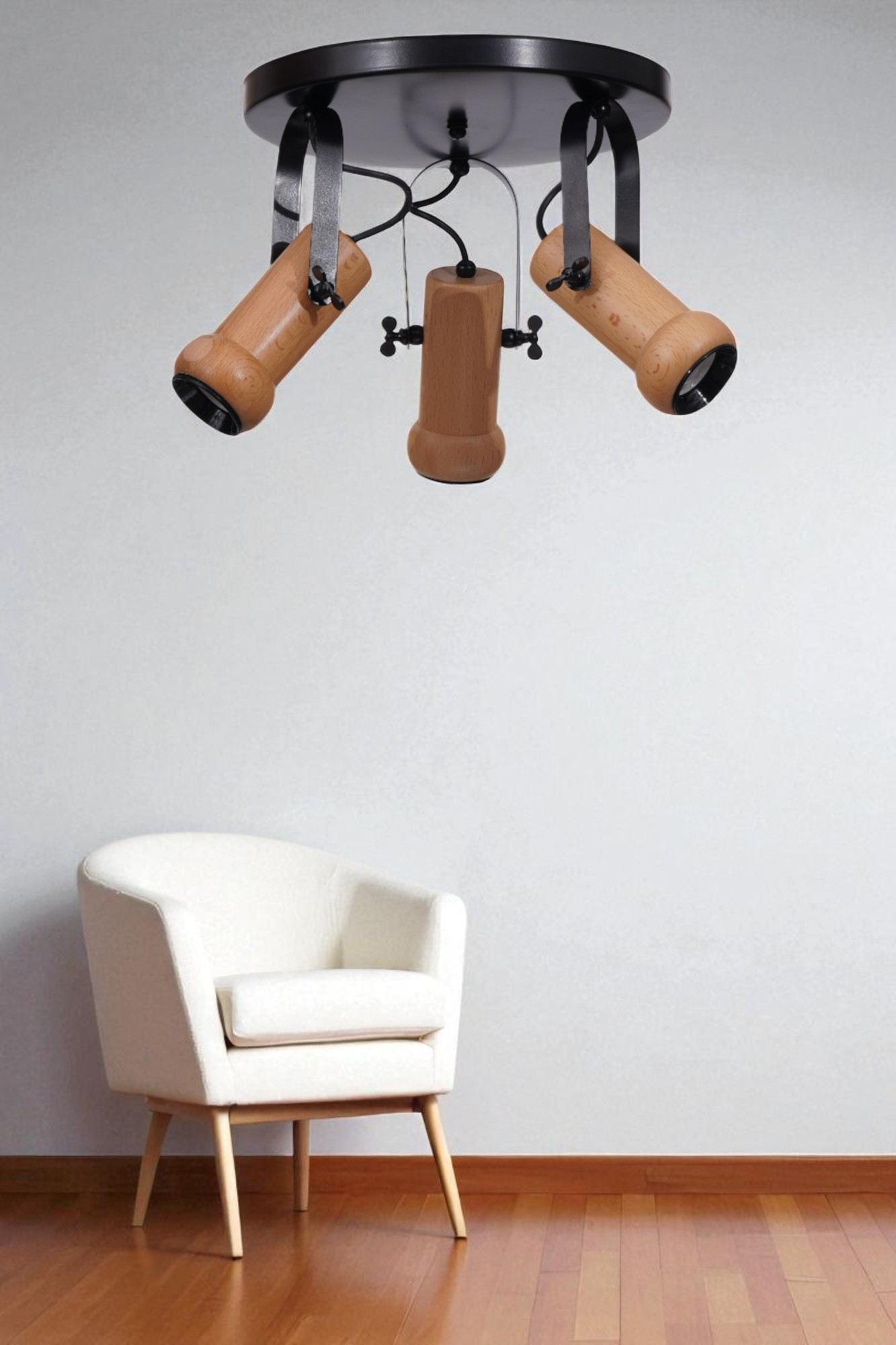 Candeeiro de Teto – Ø8 h:15 cm – Preto e Carvalho – Metal e Madeira