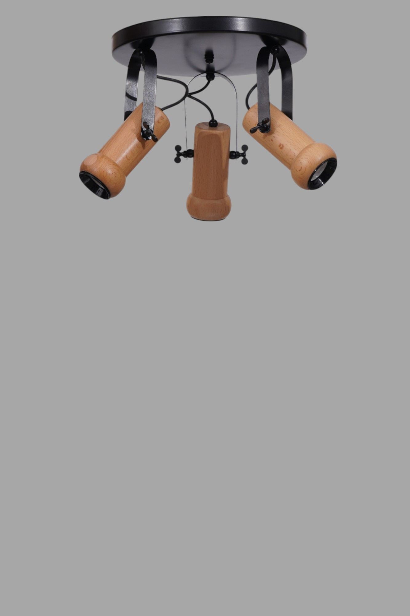 Candeeiro de Teto – Ø8 h:15 cm – Preto e Carvalho – Metal e Madeira