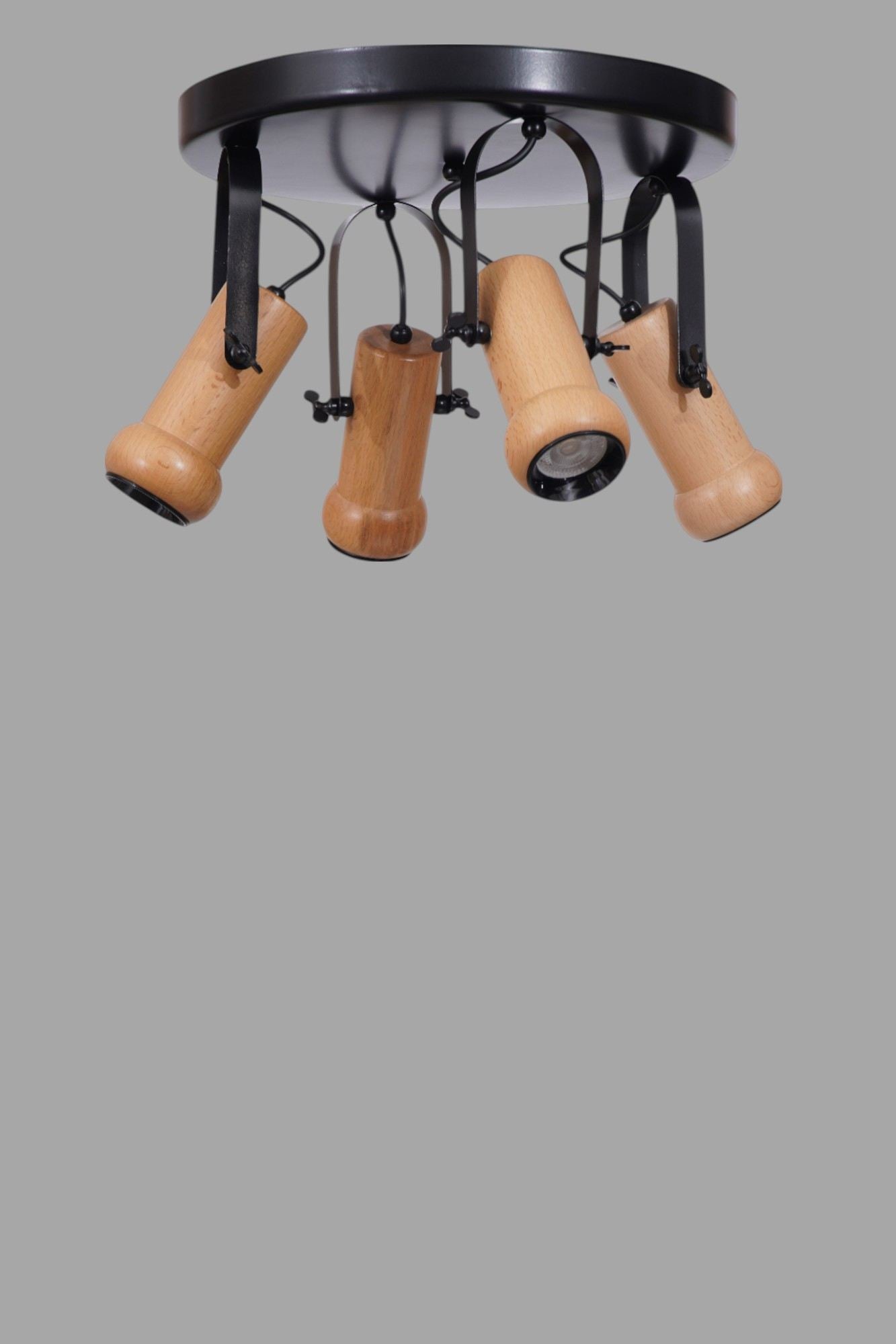 Candeeiro de Teto – 26cm – Preto e Carvalho – Metal e Madeira