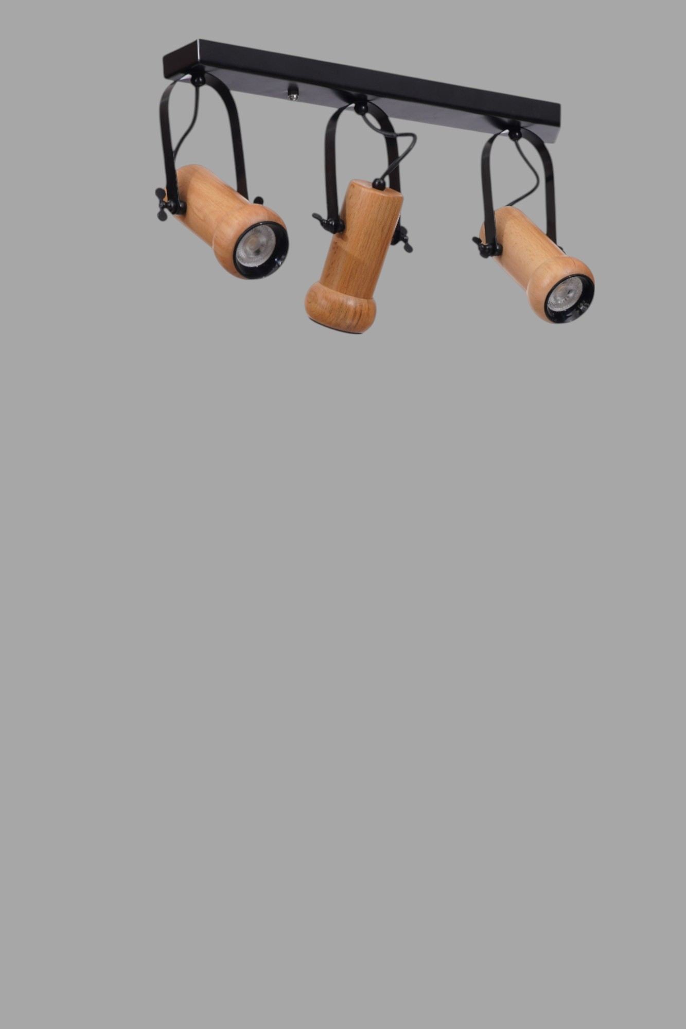 Candeeiro de Teto – 26 cm – Preto e Carvalho – Metal e Madeira