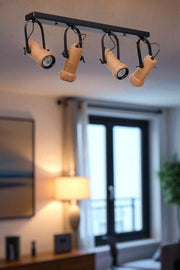 Candeeiro de Teto –  Ø8 h:15 cm – Preto e Carvalho – Metal e Madeira