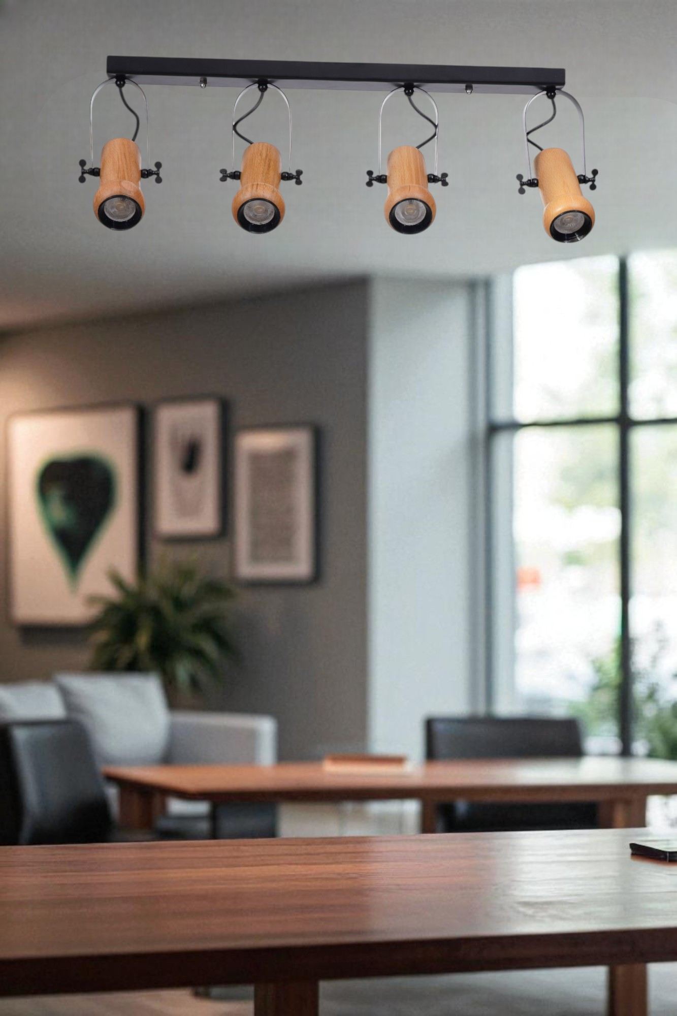 Candeeiro de Teto –  Ø8 h:15 cm – Preto e Carvalho – Metal e Madeira