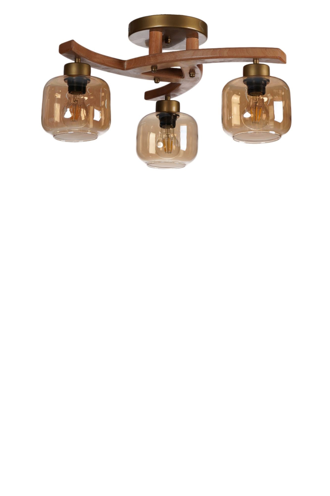 Candeeiro de Teto – 29 cm – Mel, Noz, Dourado – Metal e Vidro