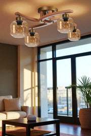 Candeeiro de Teto – 29 cm – Mel, Noz, Dourado – Metal e Vidro