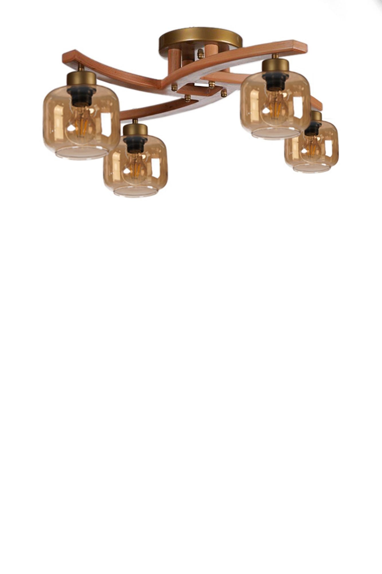 Candeeiro de Teto – 29 cm – Mel, Noz, Dourado – Metal e Vidro