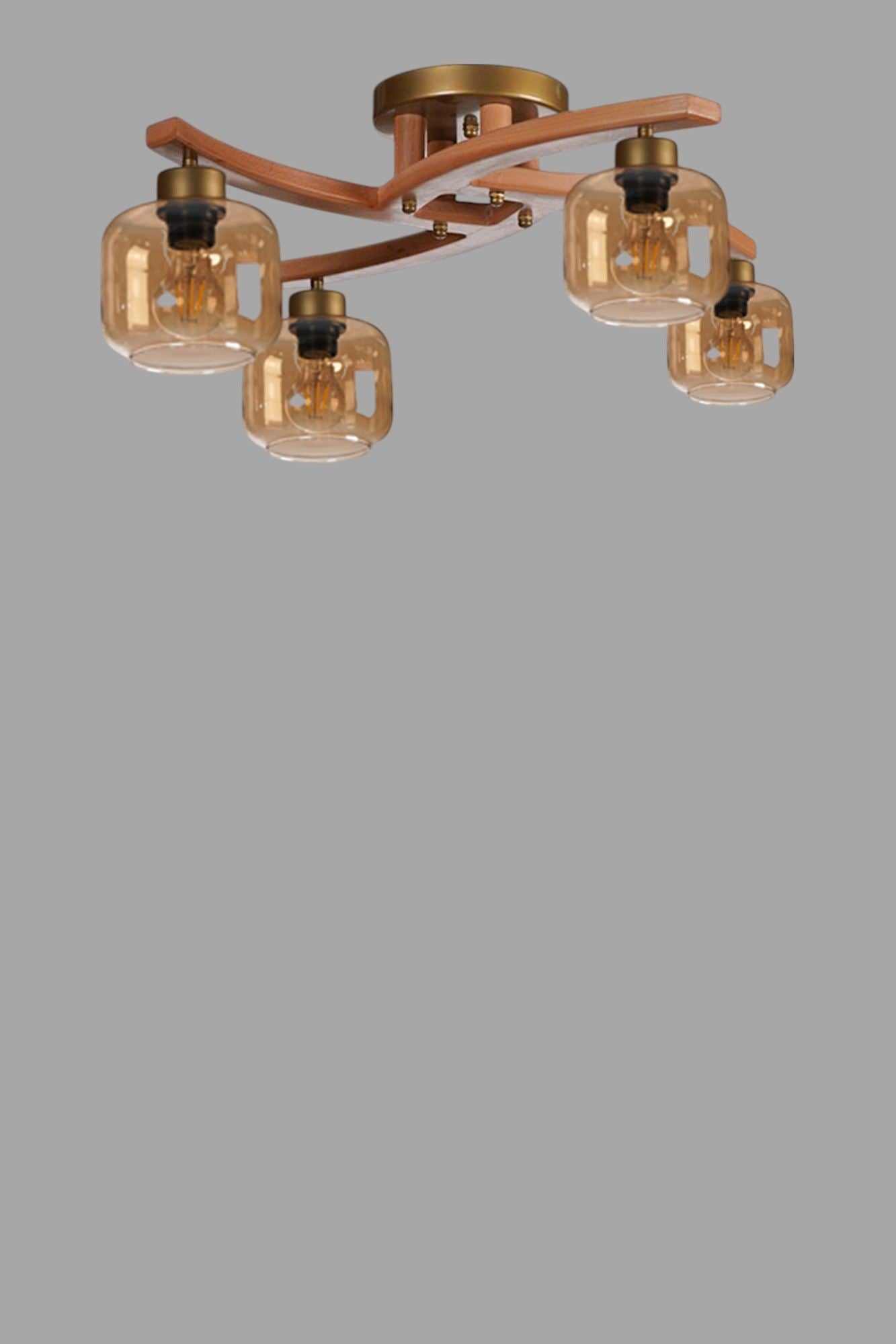 Candeeiro de Teto – 29 cm – Mel, Noz, Dourado – Metal e Vidro