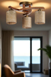 Candeeiro de Teto – Ø14 h:15 cm – Bege, Nogueira, Dourado – Metal