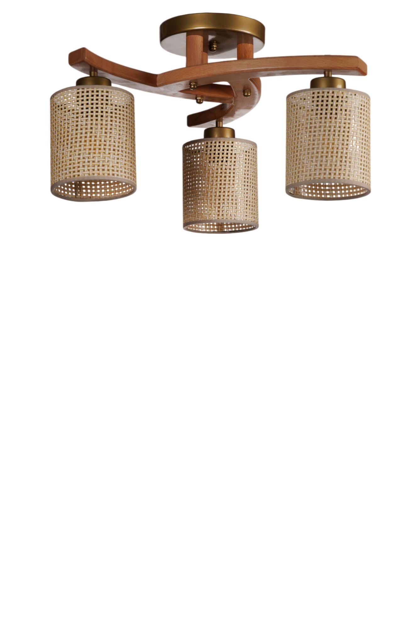 Candeeiro de Teto – Ø14 h:15 cm – Bege, Nogueira, Dourado – Metal